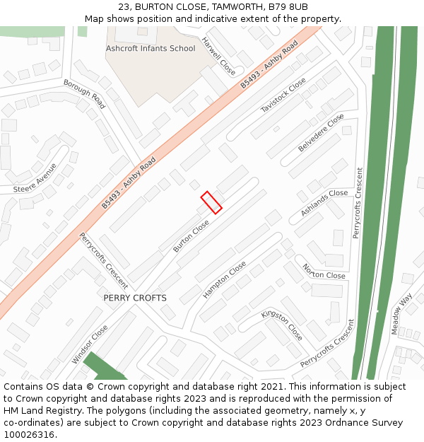 23, BURTON CLOSE, TAMWORTH, B79 8UB: Location map and indicative extent of plot