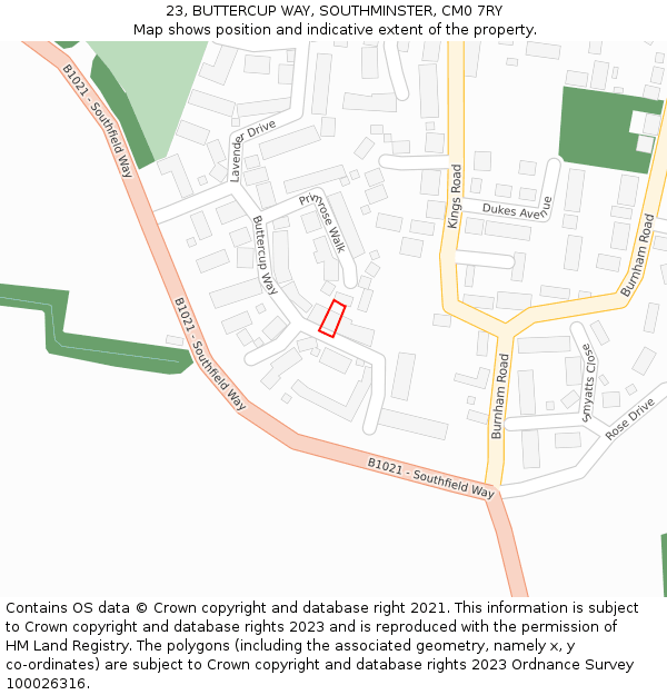 23, BUTTERCUP WAY, SOUTHMINSTER, CM0 7RY: Location map and indicative extent of plot