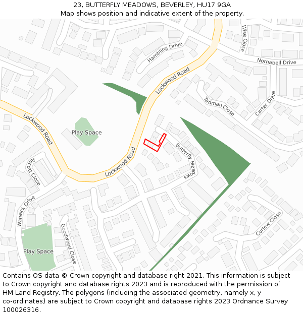 23, BUTTERFLY MEADOWS, BEVERLEY, HU17 9GA: Location map and indicative extent of plot