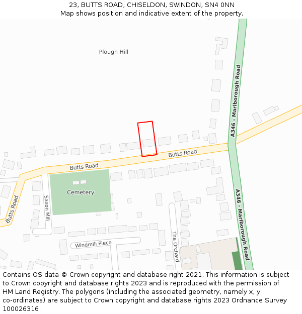 23, BUTTS ROAD, CHISELDON, SWINDON, SN4 0NN: Location map and indicative extent of plot