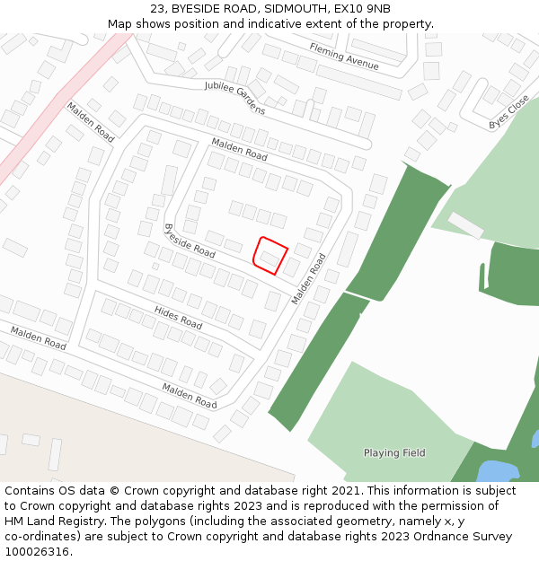 23, BYESIDE ROAD, SIDMOUTH, EX10 9NB: Location map and indicative extent of plot