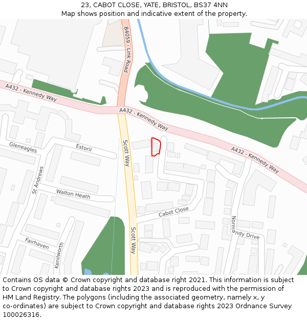 23, CABOT CLOSE, YATE, BRISTOL, BS37 4NN: Location map and indicative extent of plot