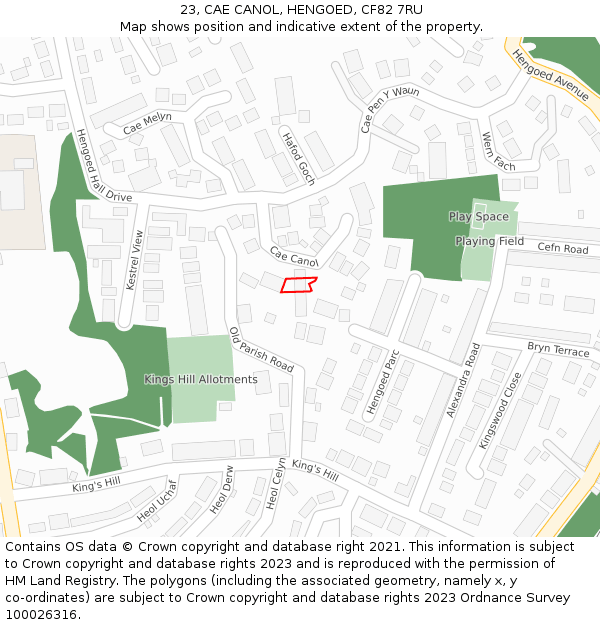 23, CAE CANOL, HENGOED, CF82 7RU: Location map and indicative extent of plot