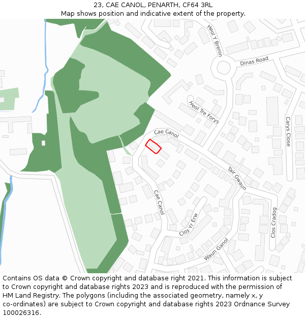 23, CAE CANOL, PENARTH, CF64 3RL: Location map and indicative extent of plot