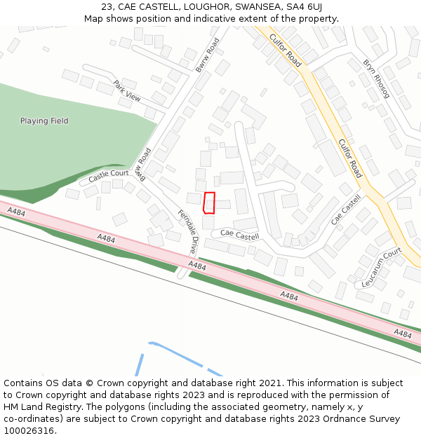 23, CAE CASTELL, LOUGHOR, SWANSEA, SA4 6UJ: Location map and indicative extent of plot