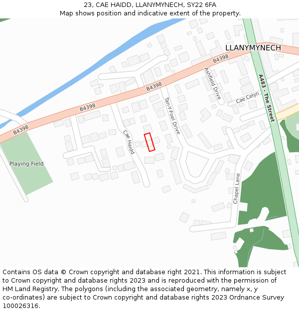 23, CAE HAIDD, LLANYMYNECH, SY22 6FA: Location map and indicative extent of plot