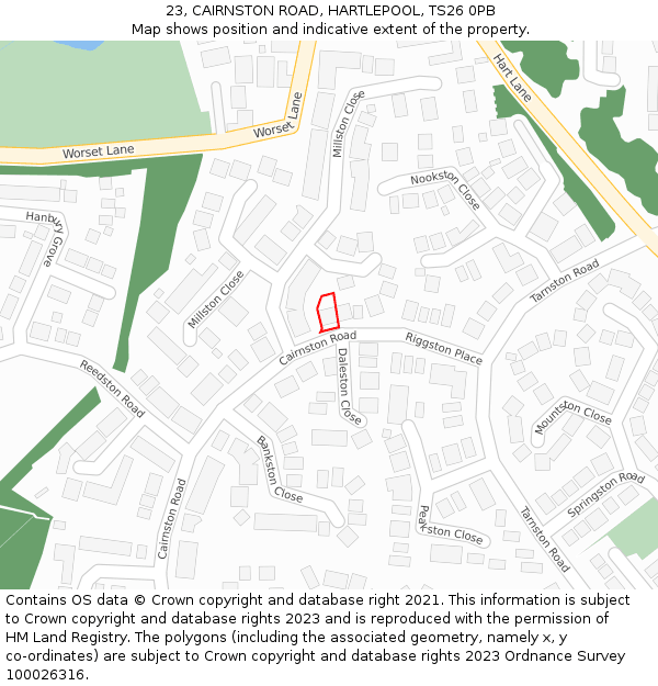 23, CAIRNSTON ROAD, HARTLEPOOL, TS26 0PB: Location map and indicative extent of plot