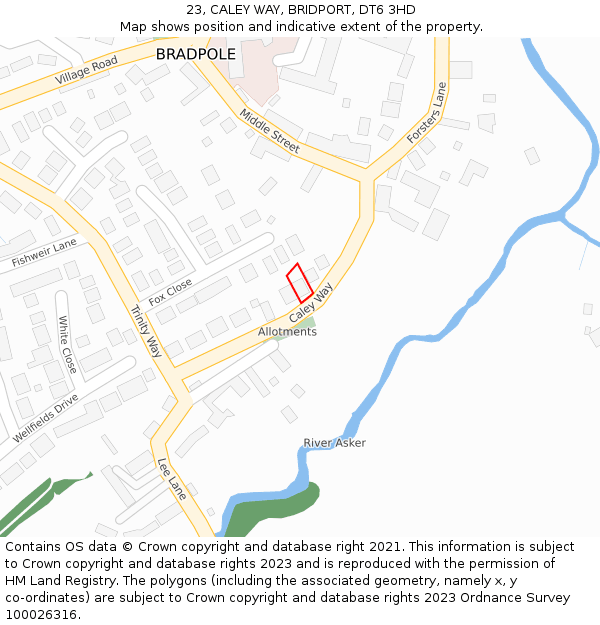 23, CALEY WAY, BRIDPORT, DT6 3HD: Location map and indicative extent of plot