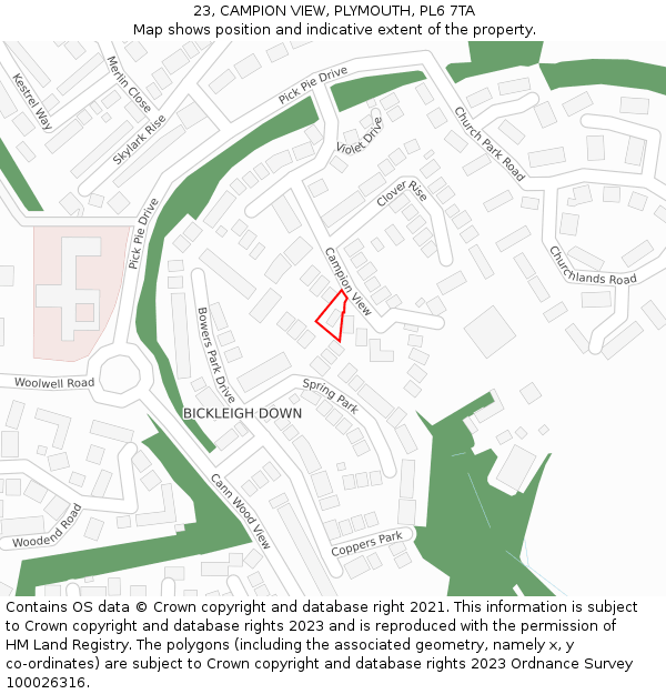 23, CAMPION VIEW, PLYMOUTH, PL6 7TA: Location map and indicative extent of plot