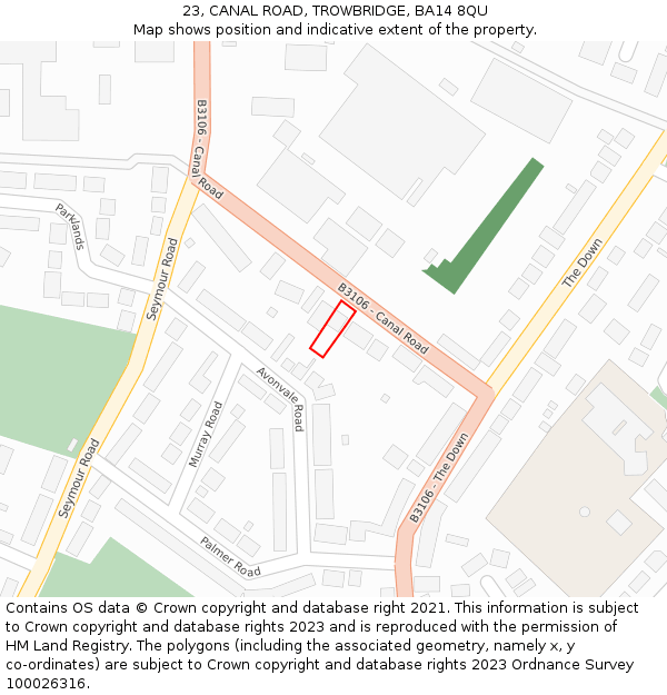 23, CANAL ROAD, TROWBRIDGE, BA14 8QU: Location map and indicative extent of plot