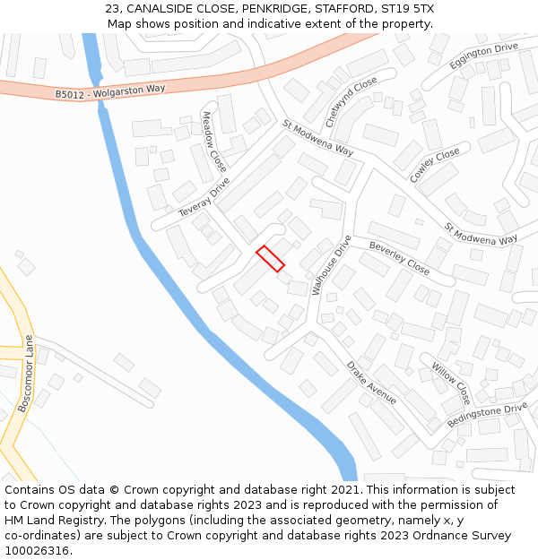 23, CANALSIDE CLOSE, PENKRIDGE, STAFFORD, ST19 5TX: Location map and indicative extent of plot
