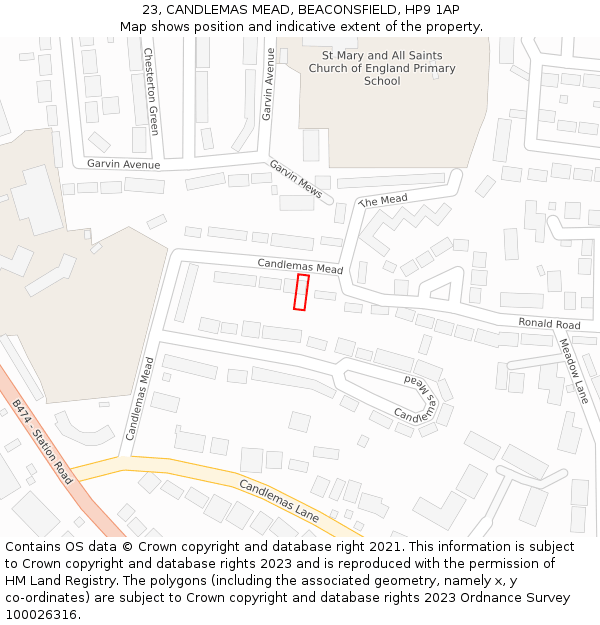 23, CANDLEMAS MEAD, BEACONSFIELD, HP9 1AP: Location map and indicative extent of plot