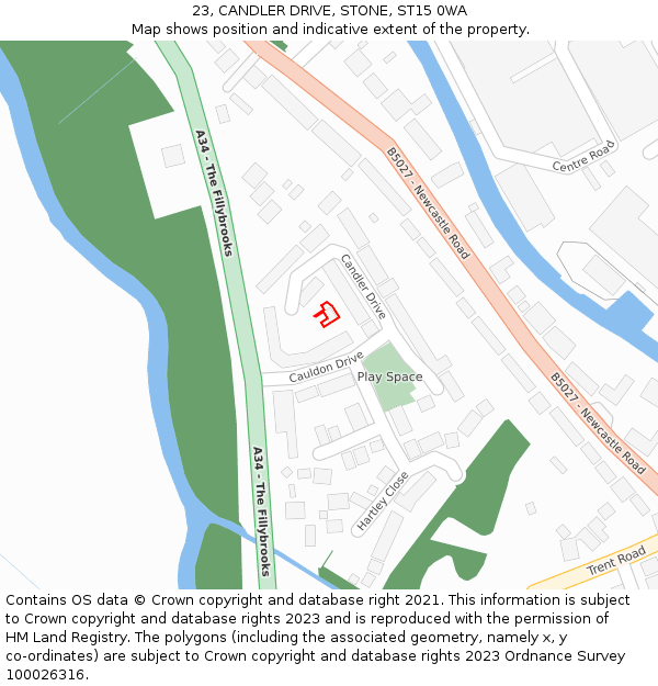 23, CANDLER DRIVE, STONE, ST15 0WA: Location map and indicative extent of plot