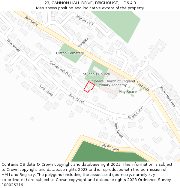 23, CANNON HALL DRIVE, BRIGHOUSE, HD6 4JR: Location map and indicative extent of plot