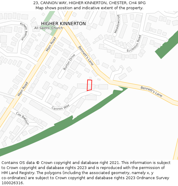 23, CANNON WAY, HIGHER KINNERTON, CHESTER, CH4 9PG: Location map and indicative extent of plot