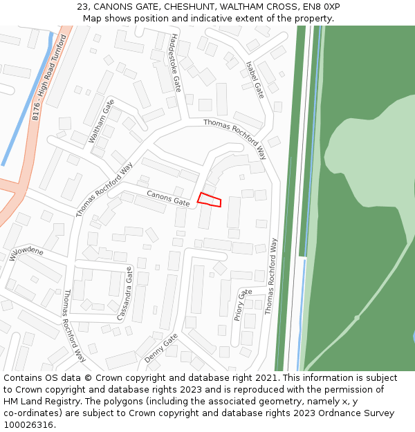 23, CANONS GATE, CHESHUNT, WALTHAM CROSS, EN8 0XP: Location map and indicative extent of plot