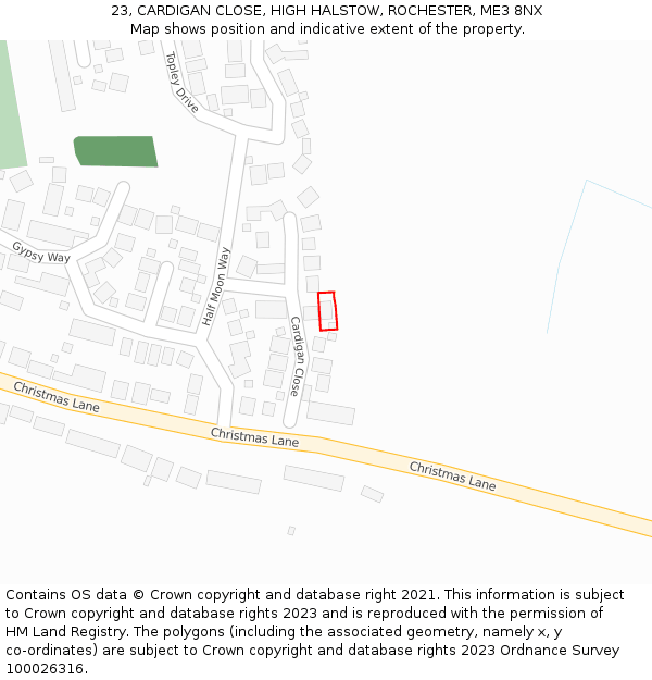 23, CARDIGAN CLOSE, HIGH HALSTOW, ROCHESTER, ME3 8NX: Location map and indicative extent of plot
