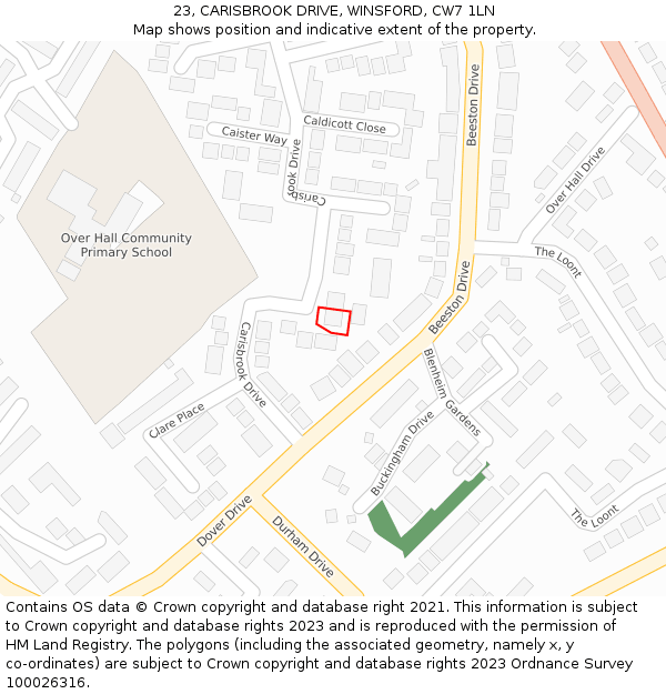 23, CARISBROOK DRIVE, WINSFORD, CW7 1LN: Location map and indicative extent of plot