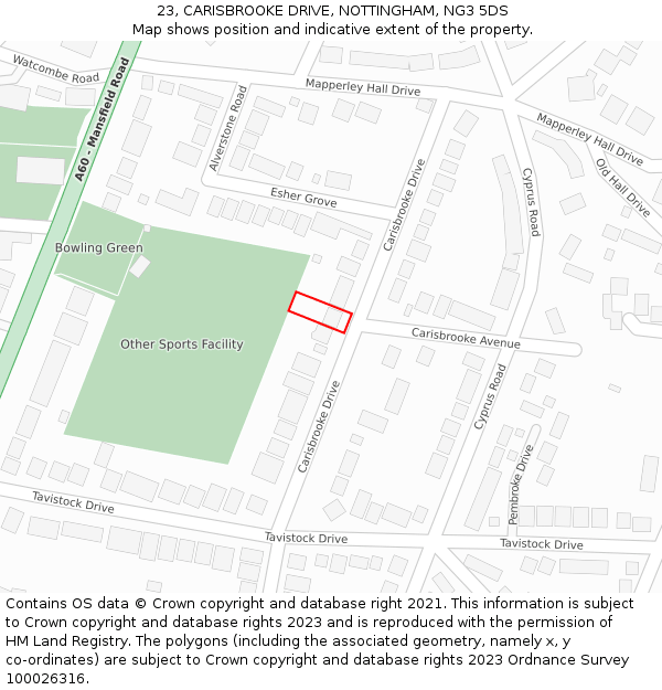 23, CARISBROOKE DRIVE, NOTTINGHAM, NG3 5DS: Location map and indicative extent of plot