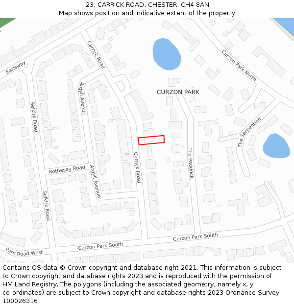 23, CARRICK ROAD, CHESTER, CH4 8AN: Location map and indicative extent of plot