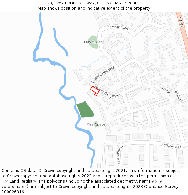23, CASTERBRIDGE WAY, GILLINGHAM, SP8 4FG: Location map and indicative extent of plot