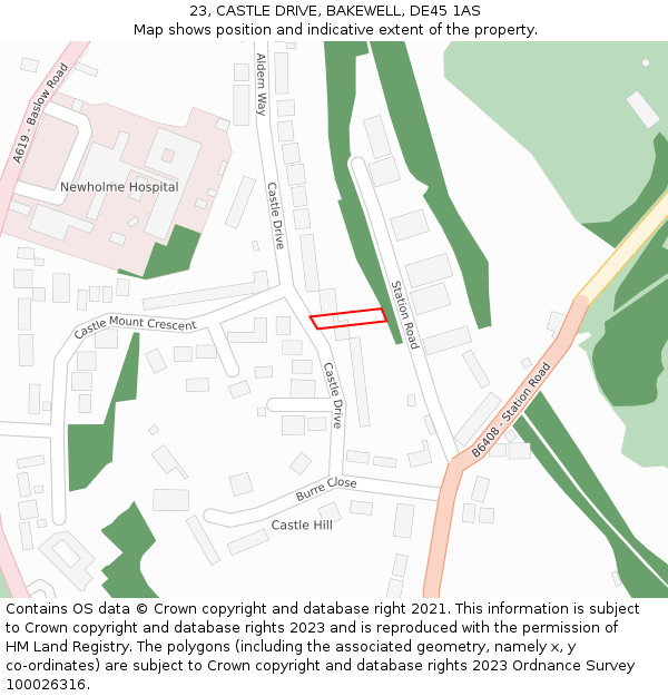 23, CASTLE DRIVE, BAKEWELL, DE45 1AS: Location map and indicative extent of plot