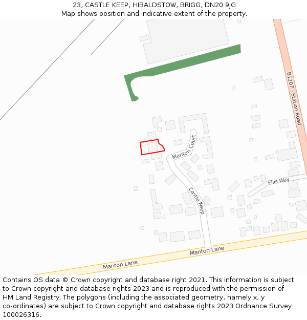 23, CASTLE KEEP, HIBALDSTOW, BRIGG, DN20 9JG: Location map and indicative extent of plot