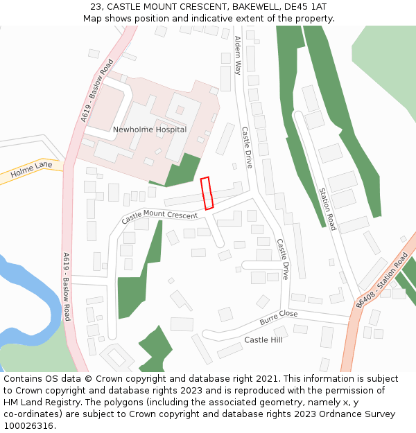 23, CASTLE MOUNT CRESCENT, BAKEWELL, DE45 1AT: Location map and indicative extent of plot