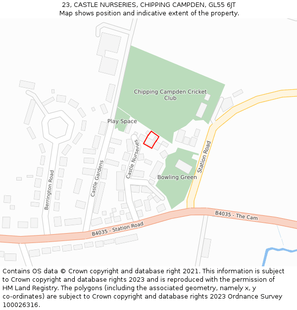 23, CASTLE NURSERIES, CHIPPING CAMPDEN, GL55 6JT: Location map and indicative extent of plot