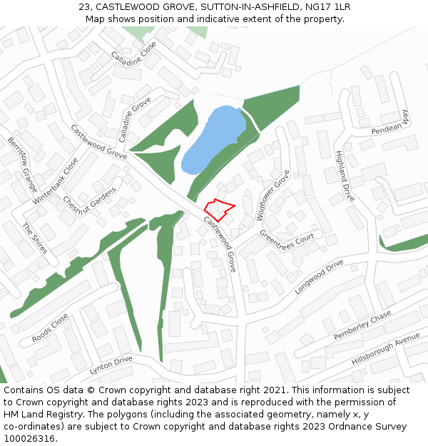 23, CASTLEWOOD GROVE, SUTTON-IN-ASHFIELD, NG17 1LR: Location map and indicative extent of plot