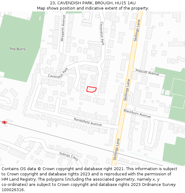 23, CAVENDISH PARK, BROUGH, HU15 1AU: Location map and indicative extent of plot