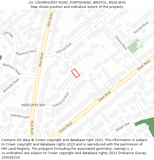 23, CEDARHURST ROAD, PORTISHEAD, BRISTOL, BS20 8HG: Location map and indicative extent of plot