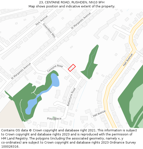 23, CENTAINE ROAD, RUSHDEN, NN10 9FH: Location map and indicative extent of plot