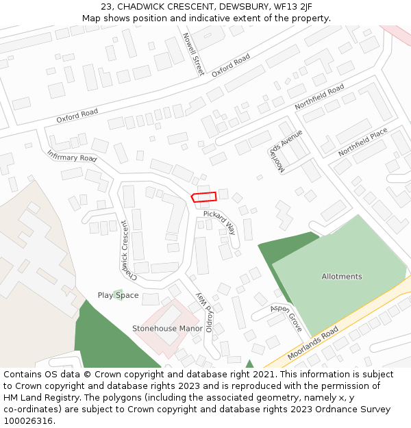 23, CHADWICK CRESCENT, DEWSBURY, WF13 2JF: Location map and indicative extent of plot