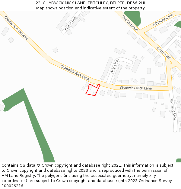 23, CHADWICK NICK LANE, FRITCHLEY, BELPER, DE56 2HL: Location map and indicative extent of plot