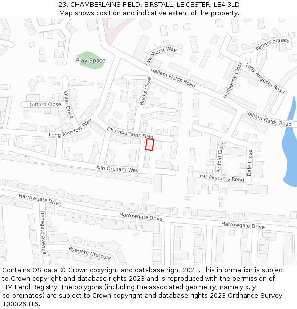 23, CHAMBERLAINS FIELD, BIRSTALL, LEICESTER, LE4 3LD: Location map and indicative extent of plot