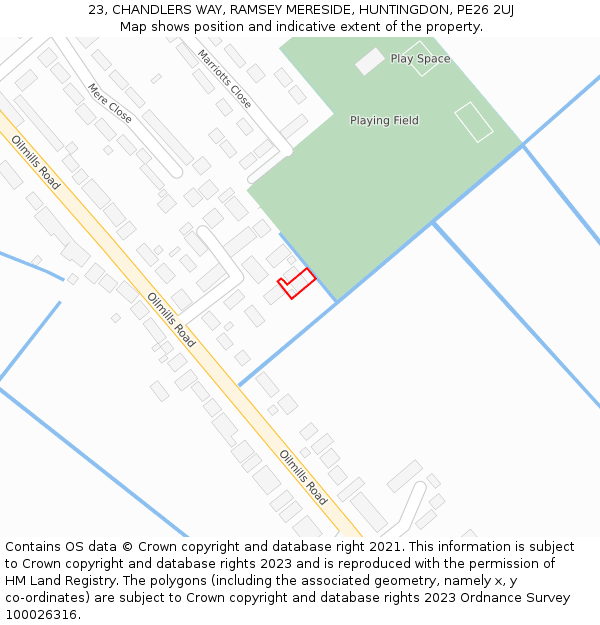 23, CHANDLERS WAY, RAMSEY MERESIDE, HUNTINGDON, PE26 2UJ: Location map and indicative extent of plot