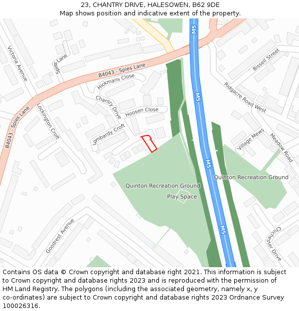 23, CHANTRY DRIVE, HALESOWEN, B62 9DE: Location map and indicative extent of plot