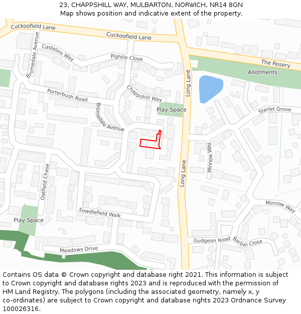 23, CHAPPSHILL WAY, MULBARTON, NORWICH, NR14 8GN: Location map and indicative extent of plot