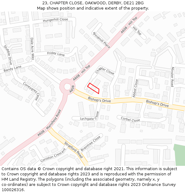 23, CHAPTER CLOSE, OAKWOOD, DERBY, DE21 2BG: Location map and indicative extent of plot