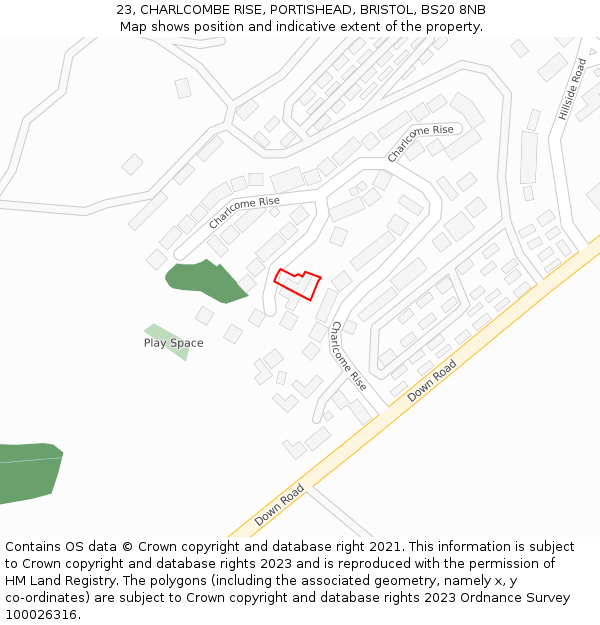 23, CHARLCOMBE RISE, PORTISHEAD, BRISTOL, BS20 8NB: Location map and indicative extent of plot