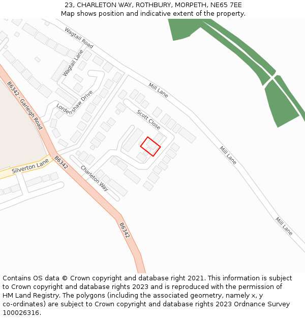 23, CHARLETON WAY, ROTHBURY, MORPETH, NE65 7EE: Location map and indicative extent of plot