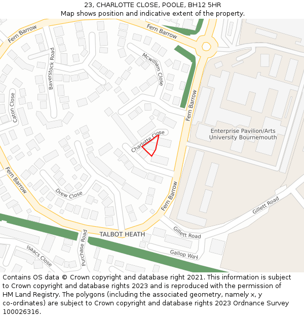 23, CHARLOTTE CLOSE, POOLE, BH12 5HR: Location map and indicative extent of plot