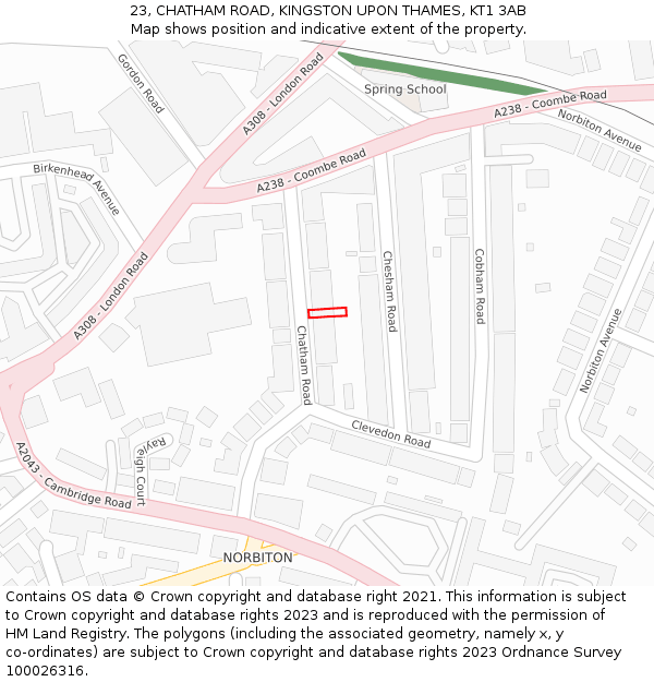 23, CHATHAM ROAD, KINGSTON UPON THAMES, KT1 3AB: Location map and indicative extent of plot