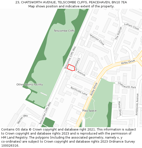 23, CHATSWORTH AVENUE, TELSCOMBE CLIFFS, PEACEHAVEN, BN10 7EA: Location map and indicative extent of plot