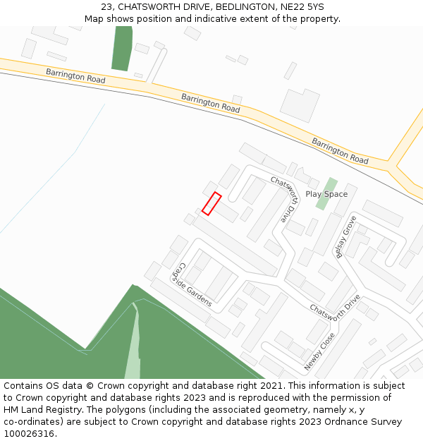 23, CHATSWORTH DRIVE, BEDLINGTON, NE22 5YS: Location map and indicative extent of plot