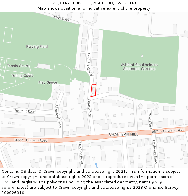 23, CHATTERN HILL, ASHFORD, TW15 1BU: Location map and indicative extent of plot