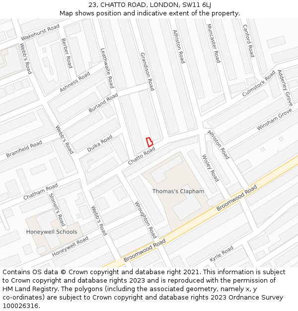 23, CHATTO ROAD, LONDON, SW11 6LJ: Location map and indicative extent of plot