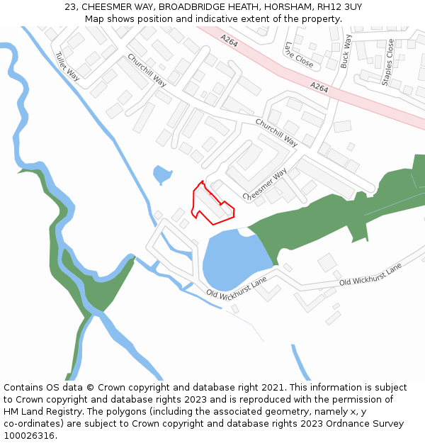 23, CHEESMER WAY, BROADBRIDGE HEATH, HORSHAM, RH12 3UY: Location map and indicative extent of plot