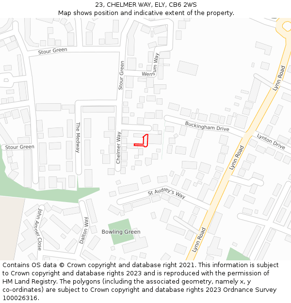 23, CHELMER WAY, ELY, CB6 2WS: Location map and indicative extent of plot